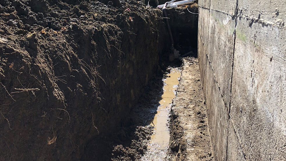 Excavation for installing a French drains